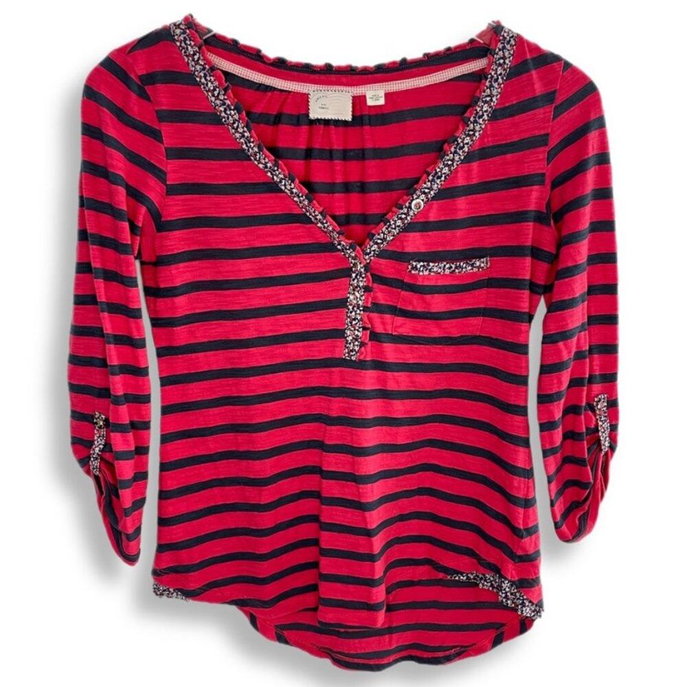 Anthropologie Postmark Fleur Trim Henley Shirt Sz XS